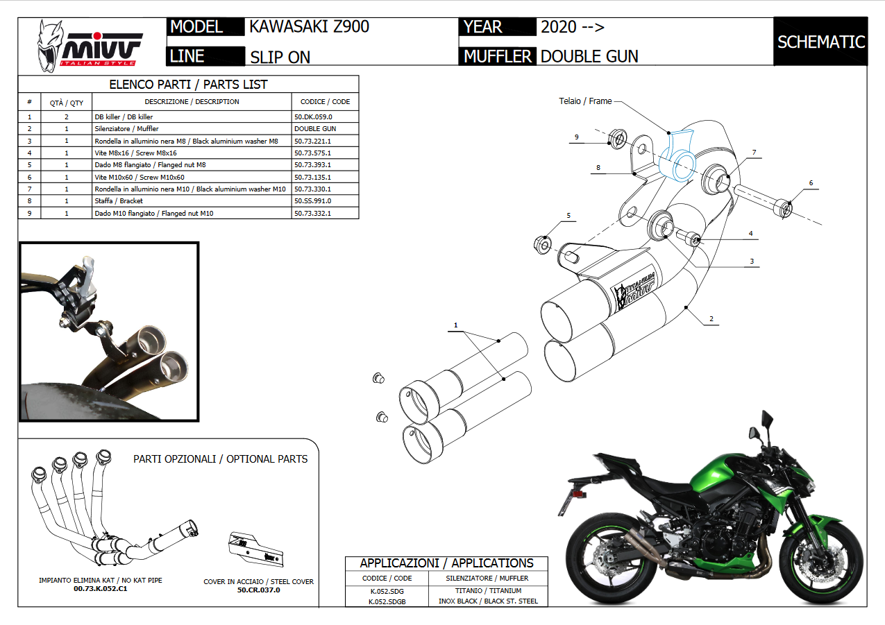 MIVV Double Gun black stainless steel KAWASAKI Z900 20-24