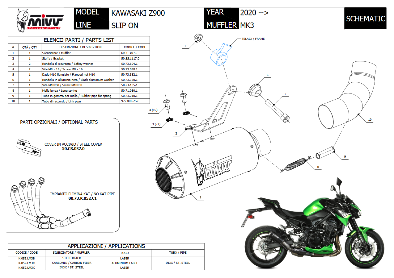 MIVV MK3 black stainless steel Kawasaki Z 900 20-24